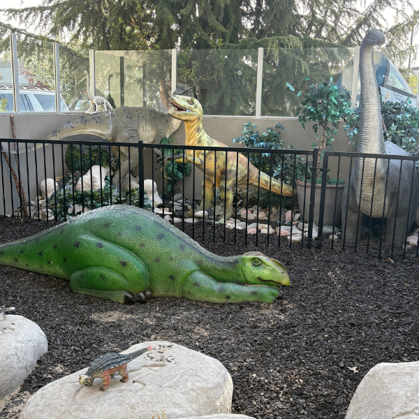 Outdoor area with dinosaur statues